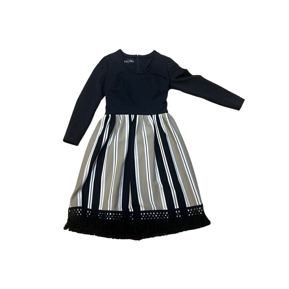 Roos Atkins San Francisco STUNNING ‘60s Vintage black & multi striped Fringe Hem